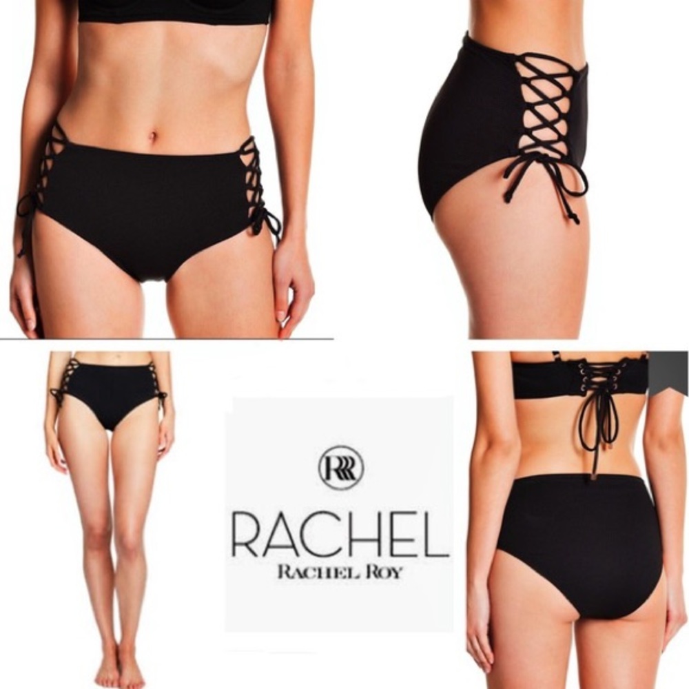RR Textured Lace-Up Side High Waist Bikini Bottom